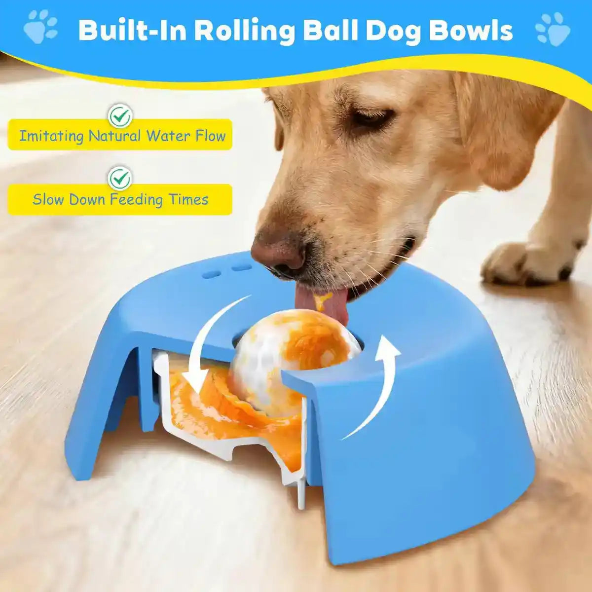 Large Slow Feed Dog Bowl With Interactive Rolling Ball - Slow Feeding Bowl - TinPaw