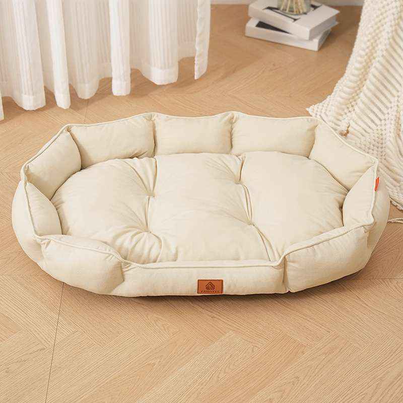 Oval Faux Suede Dog Bed – Bite - Resistant & Washable - Dog Beds & Furniture - TinPaw - Oval Beige - 90x60x16cm - SU00346936 - Oval Beige - 90x60x16cm