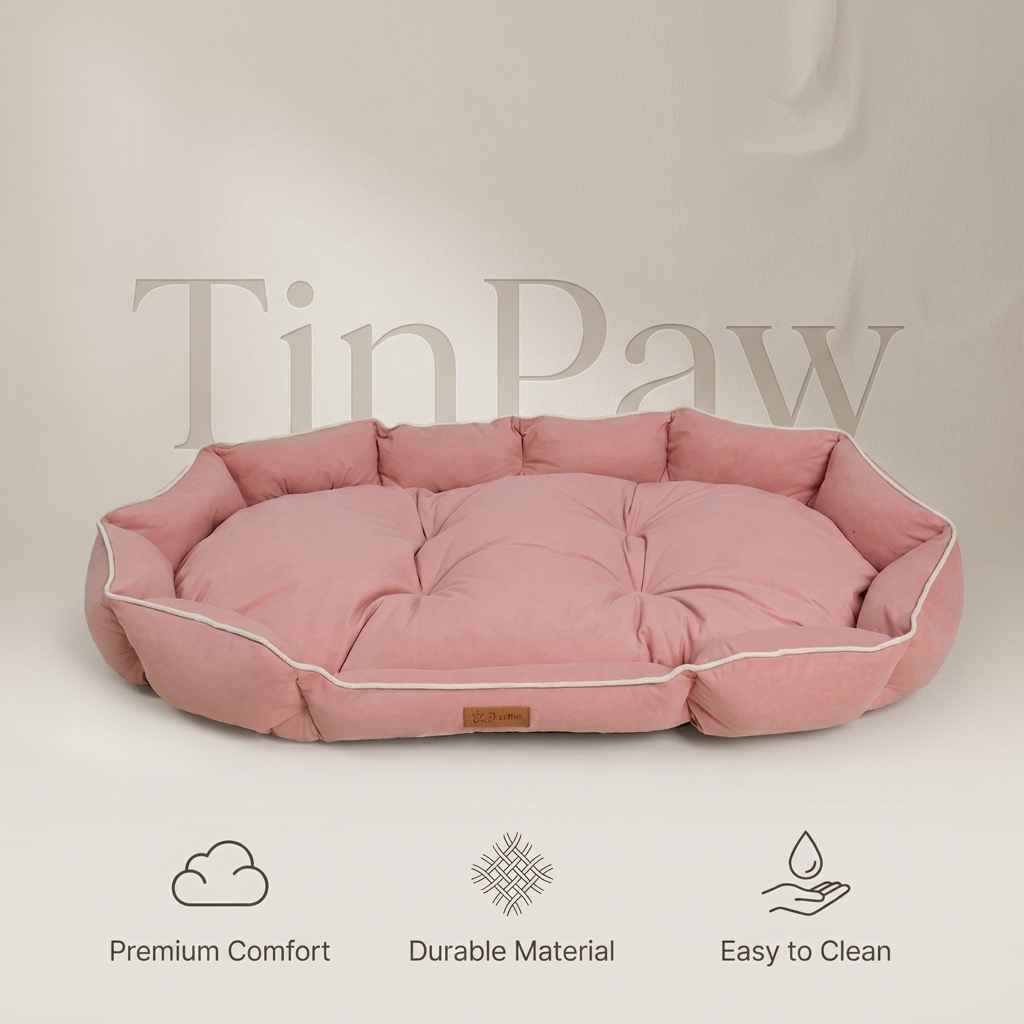 Oval Faux Suede Dog Bed – Bite - Resistant & Washable - Dog Beds & Furniture - TinPaw
