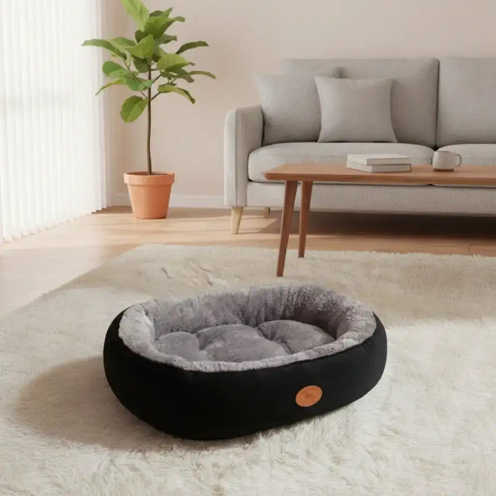 Oval Plush Pet Bed – Waterproof Base | Oval Plush Dog Bed – Waterproof Base S–XXL | TinPaw