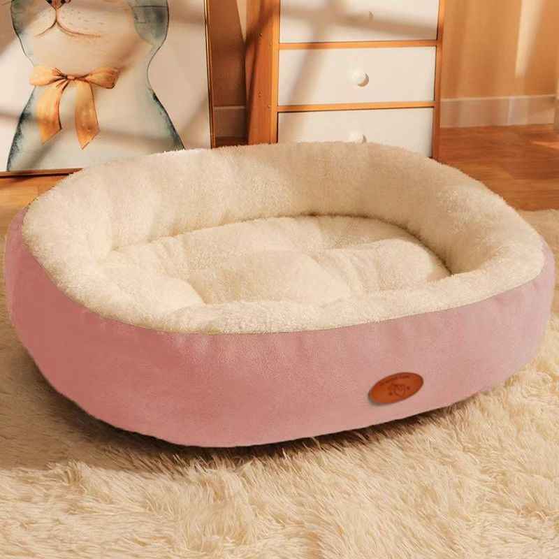 Oval Plush Dog Bed With Fleece Lining & Waterproof Base - Dog Beds & Furniture - TinPaw - Pink Oval Default - XXL 100x78x24cm - SUPEFDB00001 - BD