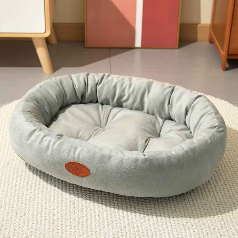 Oval Plush Dog Bed With Fleece Lining & Waterproof Base - Dog Beds & Furniture - TinPaw