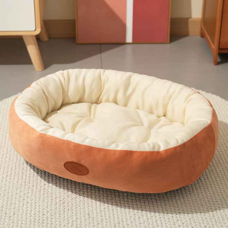 Oval Plush Dog Bed With Fleece Lining & Waterproof Base - Dog Beds & Furniture - TinPaw