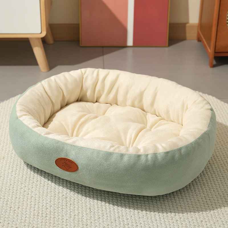 Oval Plush Dog Bed With Fleece Lining & Waterproof Base - Dog Beds & Furniture - TinPaw - Emerald Green Oval - XXL 100x78x24cm - SUPEFDB00001 - AJ