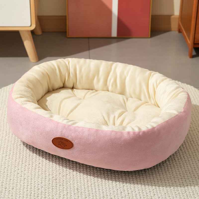 Oval Plush Dog Bed With Fleece Lining & Waterproof Base - Dog Beds & Furniture - TinPaw