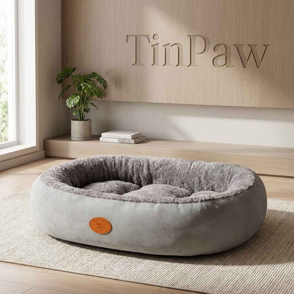 Oval Plush Dog Bed With Fleece Lining & Waterproof Base - Dog Beds & Furniture - TinPaw - Emerald Green Oval Default - XXL 100x78x24cm - SUPEFDB00001 - B8