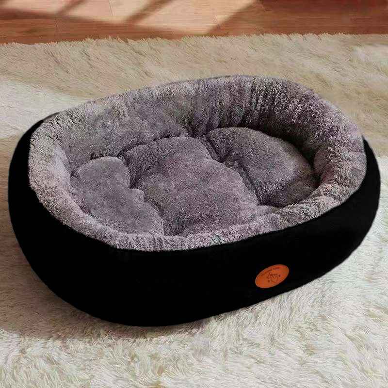 Oval Plush Dog Bed With Fleece Lining & Waterproof Base - Dog Beds & Furniture - TinPaw