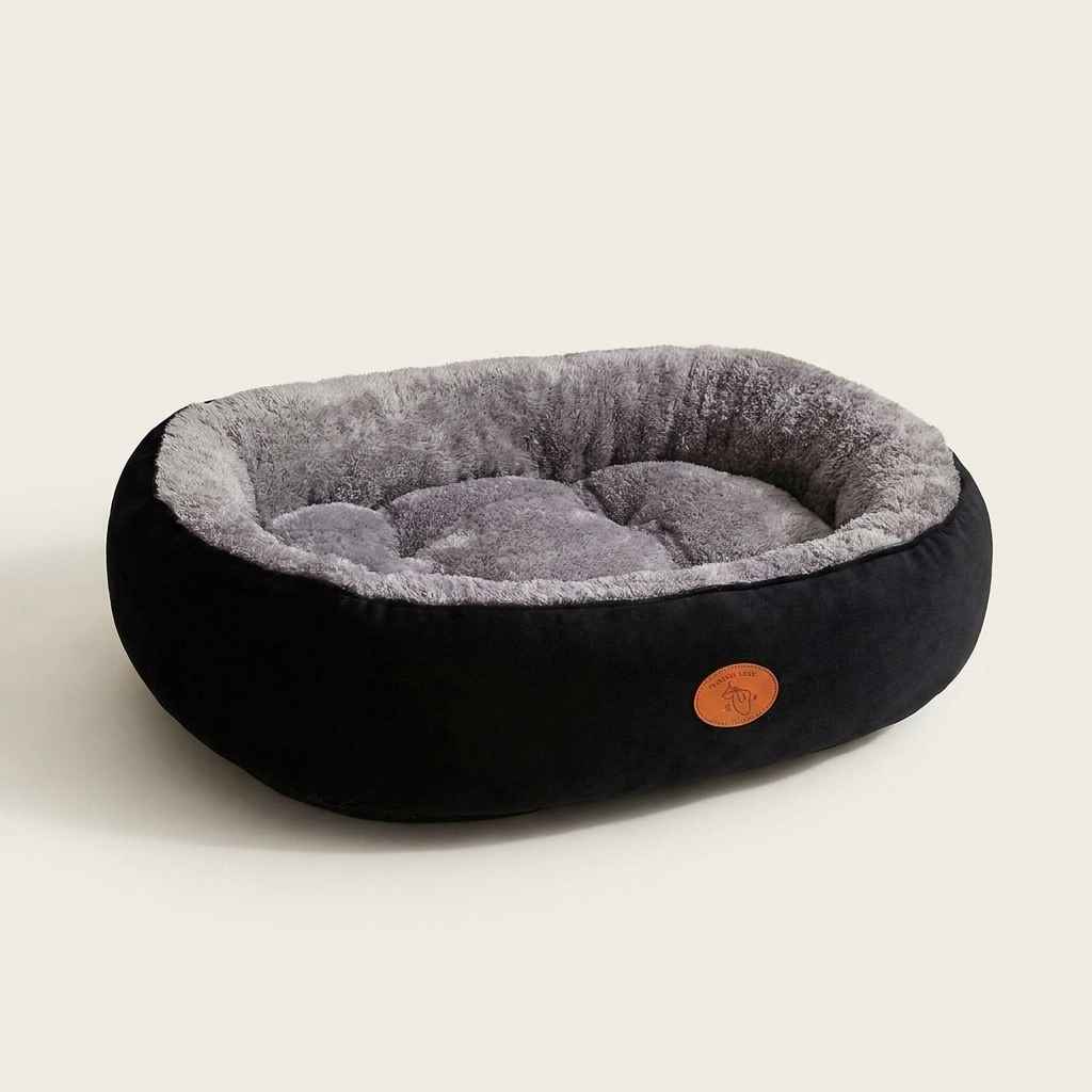 Oval Plush Dog Bed With Fleece Lining & Waterproof Base - Dog Beds & Furniture - TinPaw - Black Oval Default - XXL 100x78x24cm - SUPEFDB00001 - AT