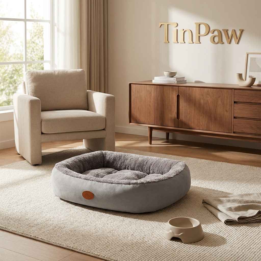 Oval Plush Dog Bed With Fleece Lining & Waterproof Base - Dog Beds & Furniture - TinPaw