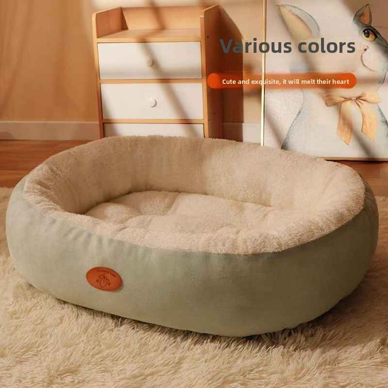 Oval Plush Dog Bed With Fleece Lining & Waterproof Base - Dog Beds & Furniture - TinPaw