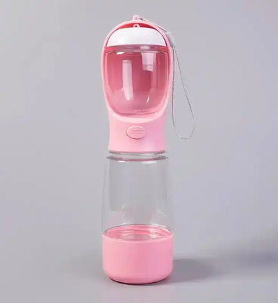 Pink portable water bottle with clear chamber, white top, and wrist strap | PicSEO 1786063246674