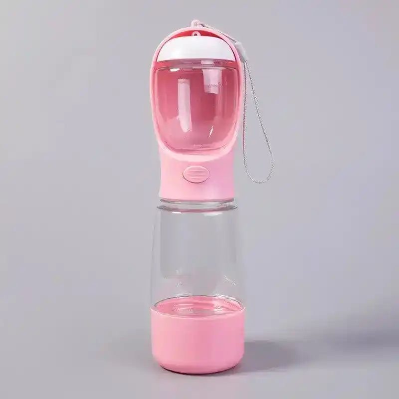 Pink portable water bottle with clear chamber, white top, and wrist strap | PicSEO 1786063246674