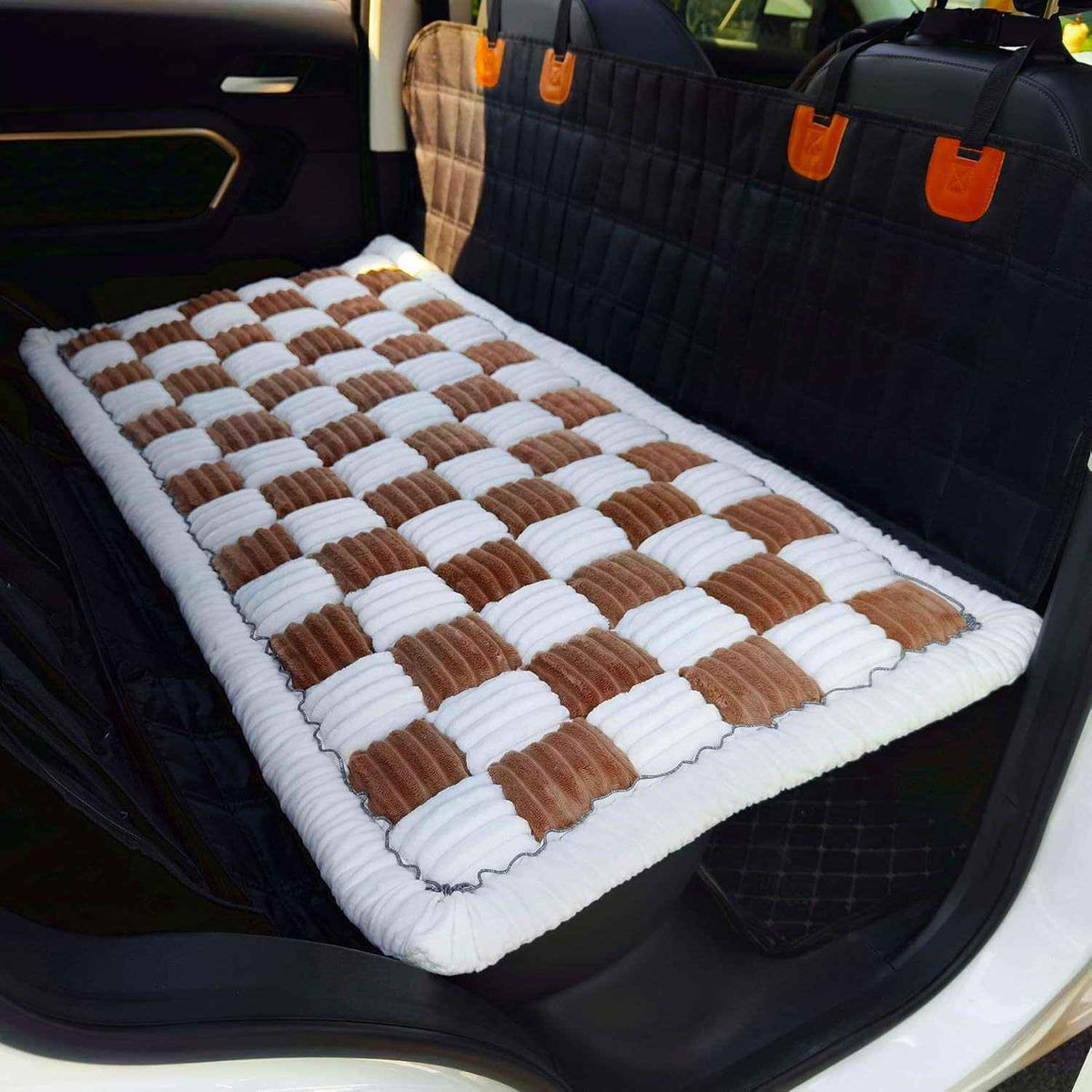 Plush Checkerboard Dog Mat – Warm Sofa & Floor Bed - Dog Beds & Furniture - TinPaw - White edge - brown - 60*130cm - SU00146291 - White edge - brown - 60*130cm