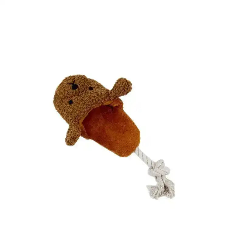 Plush Squeaky Dog Slipper Toy with Crinkle & Rope - Dog Toys - New