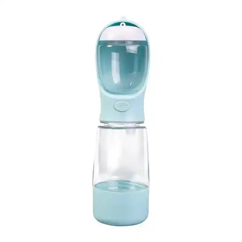 Light blue pet water bottle with clear lower reservoir and rounded top dispenser | PicSEO 1786063233644