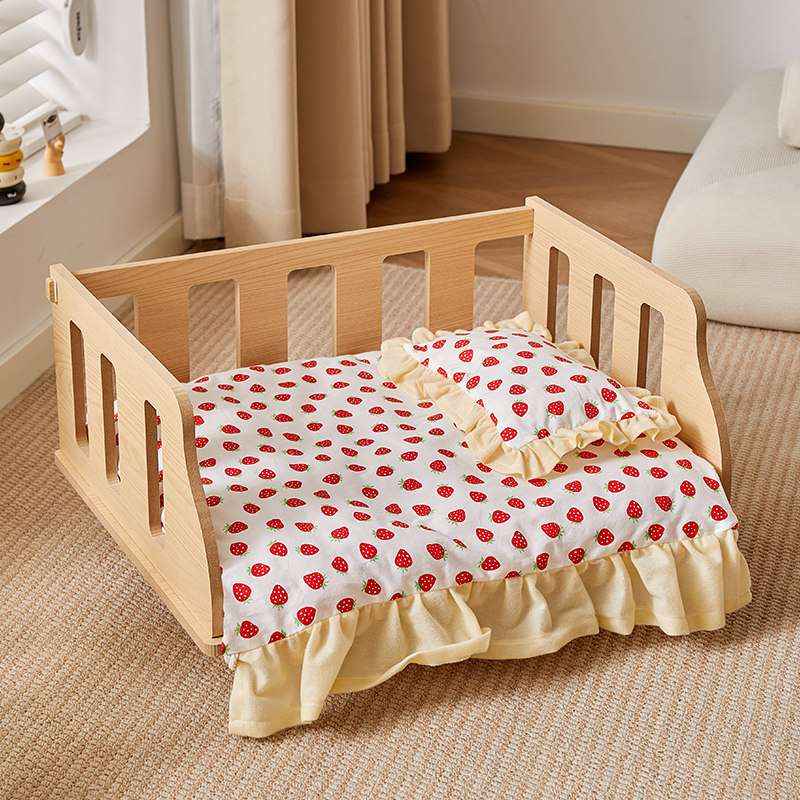 Removable Washable Pet Bed For Small Dogs & Cats - Dog Beds & Furniture - TinPaw - Crib Bed Full Set Strawberry - L - SU00135493 - Crib Bed Full Set Strawberry - L