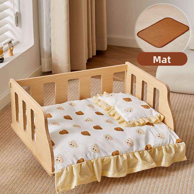 Removable Washable Pet Bed For Small Dogs & Cats - Dog Beds & Furniture - TinPaw - Crib Bed Full Set + Cooling Mat Bear - L - SU00135493 - Crib Bed Full Set + Cooling Mat Bear - L