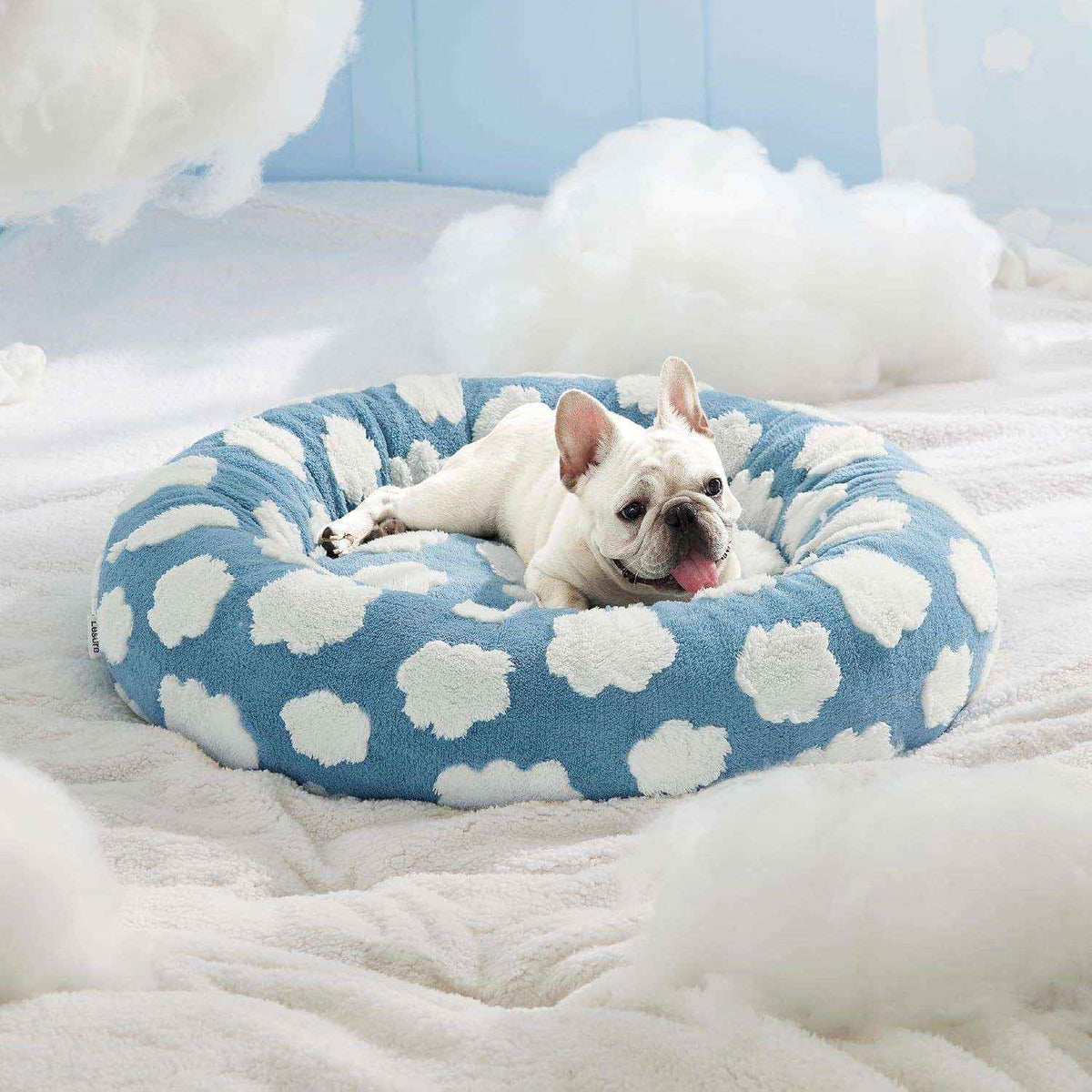 Round Thermal Dog Bed Nest – Cozy Raised - Side Design - Dog Beds & Furniture - TinPaw - Sky Blue White Non - Removable - 90x90x20cm - SU00148992 - Sky Blue White Non - Removable - 90x90x20cm