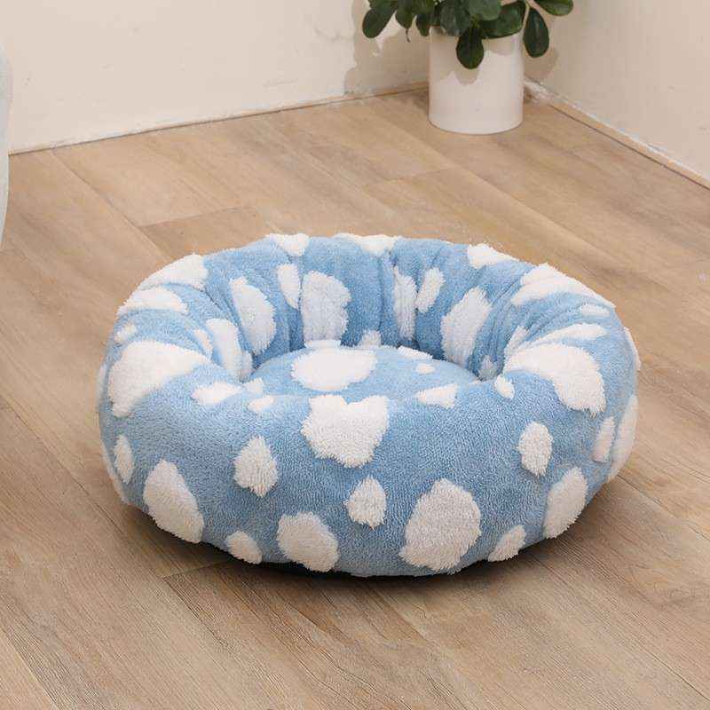Round Thermal Dog Bed Nest – Cozy Raised - Side Design - Dog Beds & Furniture - TinPaw - Sky Blue White Removable - 50x50x18cm - SU00148992 - Sky Blue White Removable - 50x50x18cm