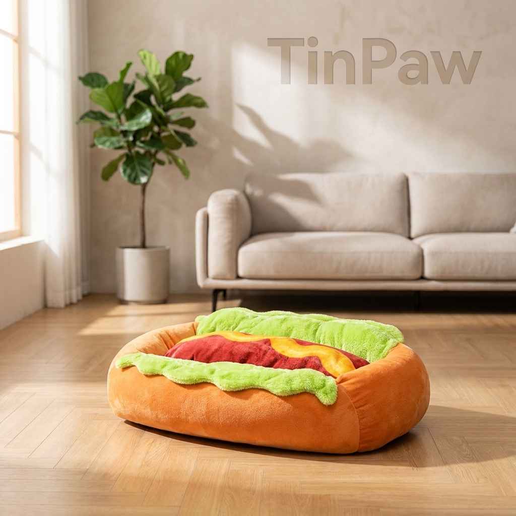 Hot Dog Novelty Pet Bed – Soft Cozy Dog Sofa - Dog Beds & Furniture - TinPaw