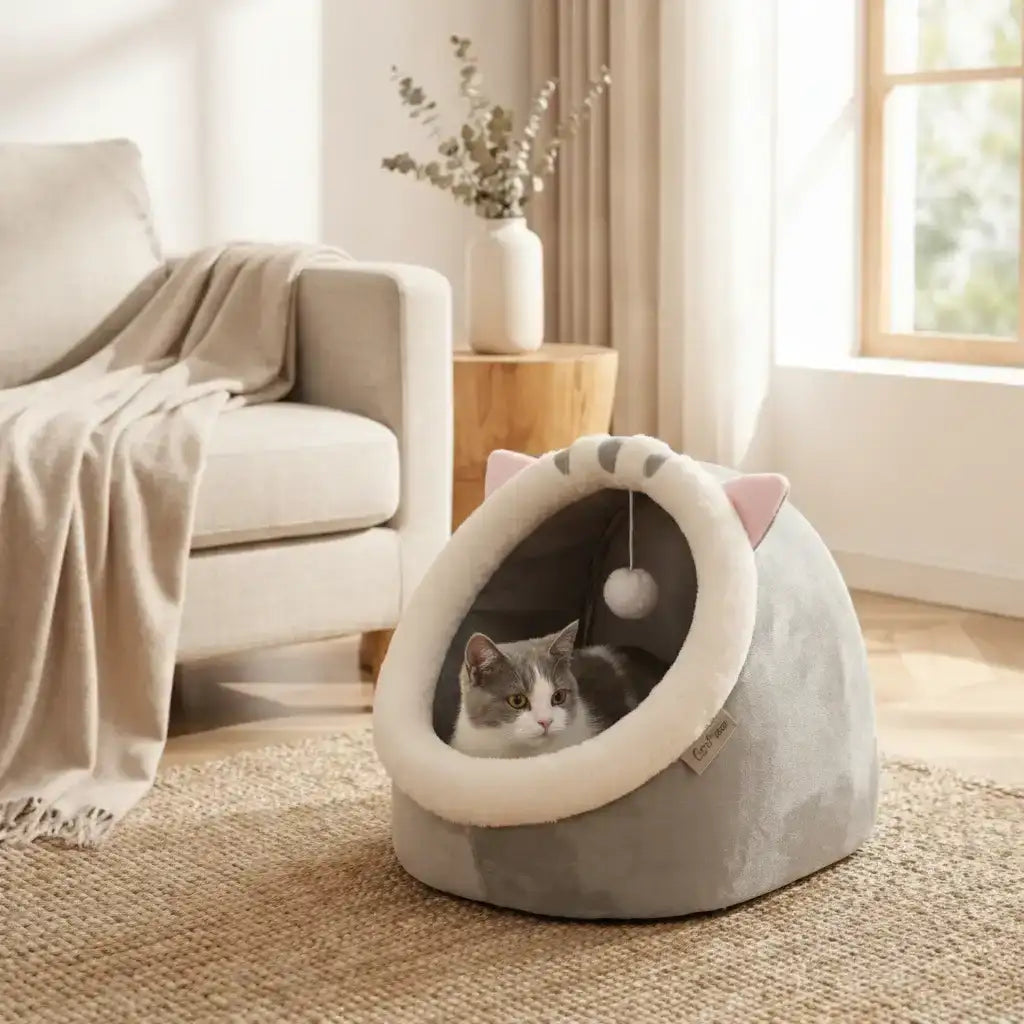 Semi-Enclosed Dog Nest Bed | Semi-Enclosed Dog Nest Bed – Soft PP Cotton All Seasons | TinPaw