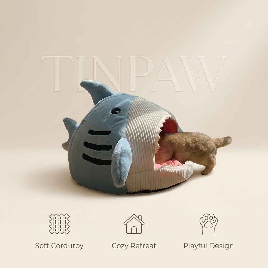 Shark Cave Dog Bed – Cozy Semi - Enclosed Pet Nest - Dog Beds & Furniture - TinPaw