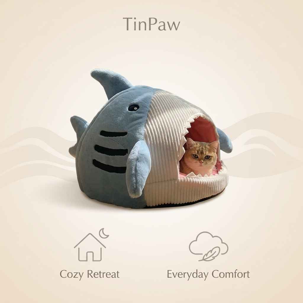 Shark Cave Dog Bed – Cozy Semi - Enclosed Pet Nest - Dog Beds & Furniture - TinPaw