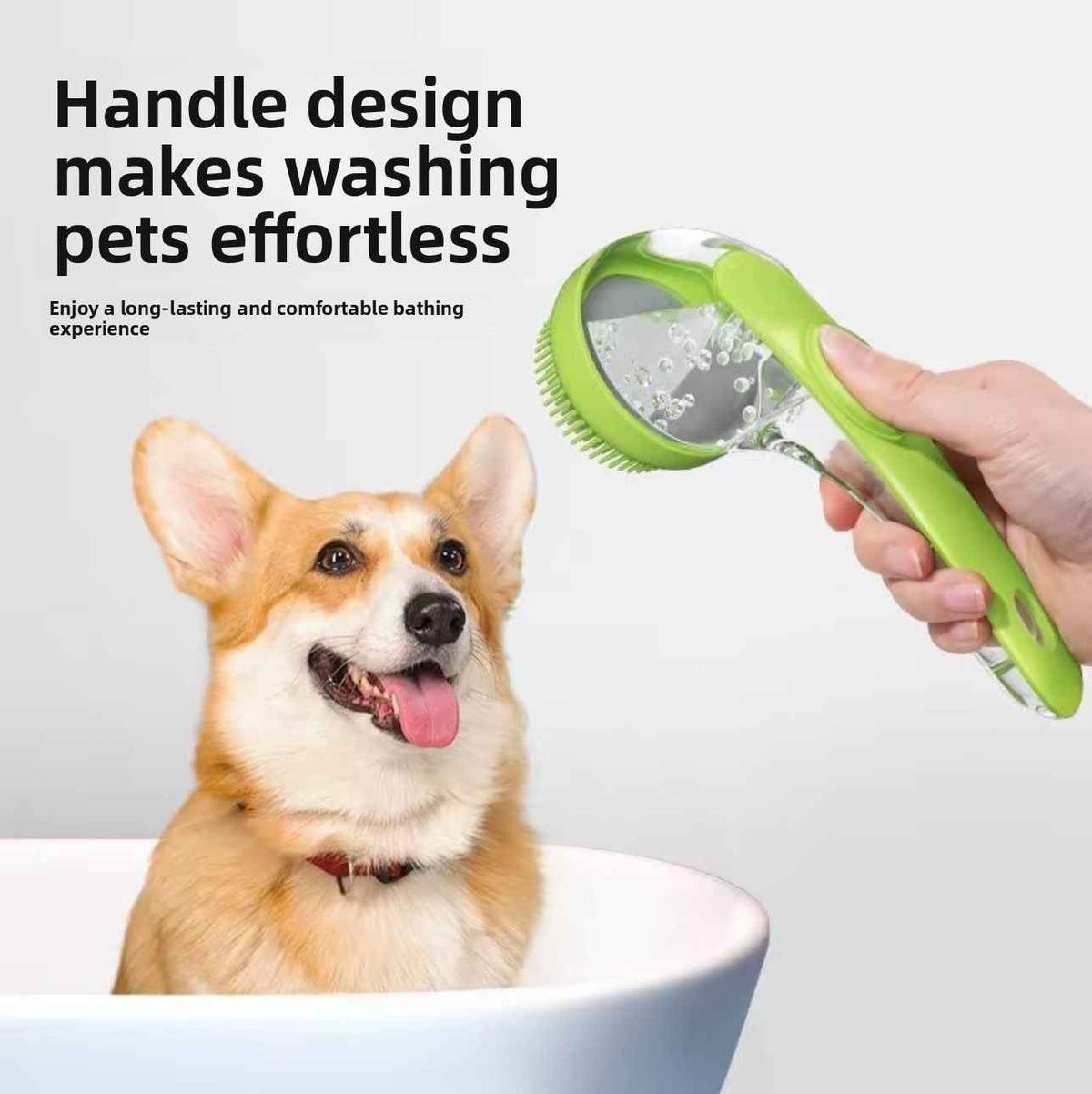 Silicone Pet Grooming Bath Brush – Massage & Deshedding - Dog Slicker Brushes - TinPaw - Long Handle Shower Brush Green - SU00361683 - Long Handle Shower Brush Green