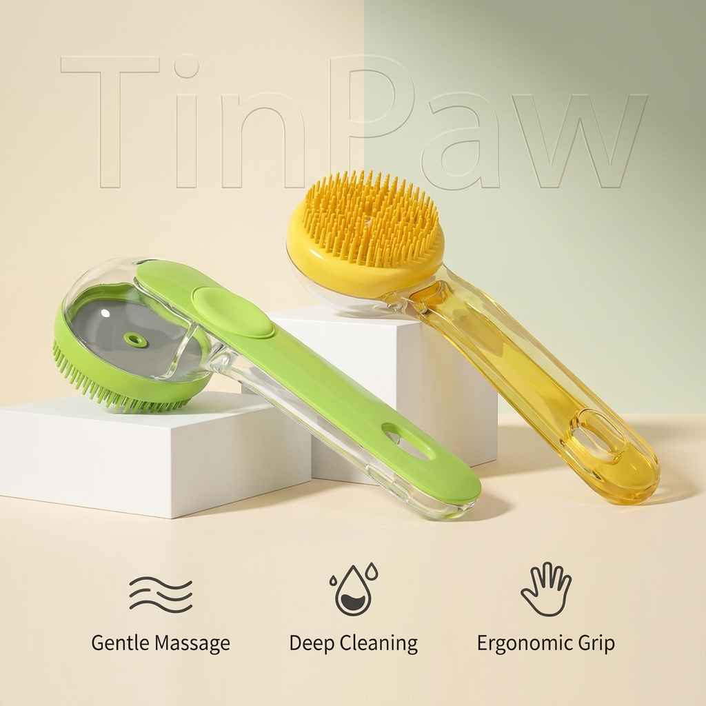Silicone Pet Grooming Bath Brush – Massage & Deshedding - Dog Slicker Brushes - TinPaw