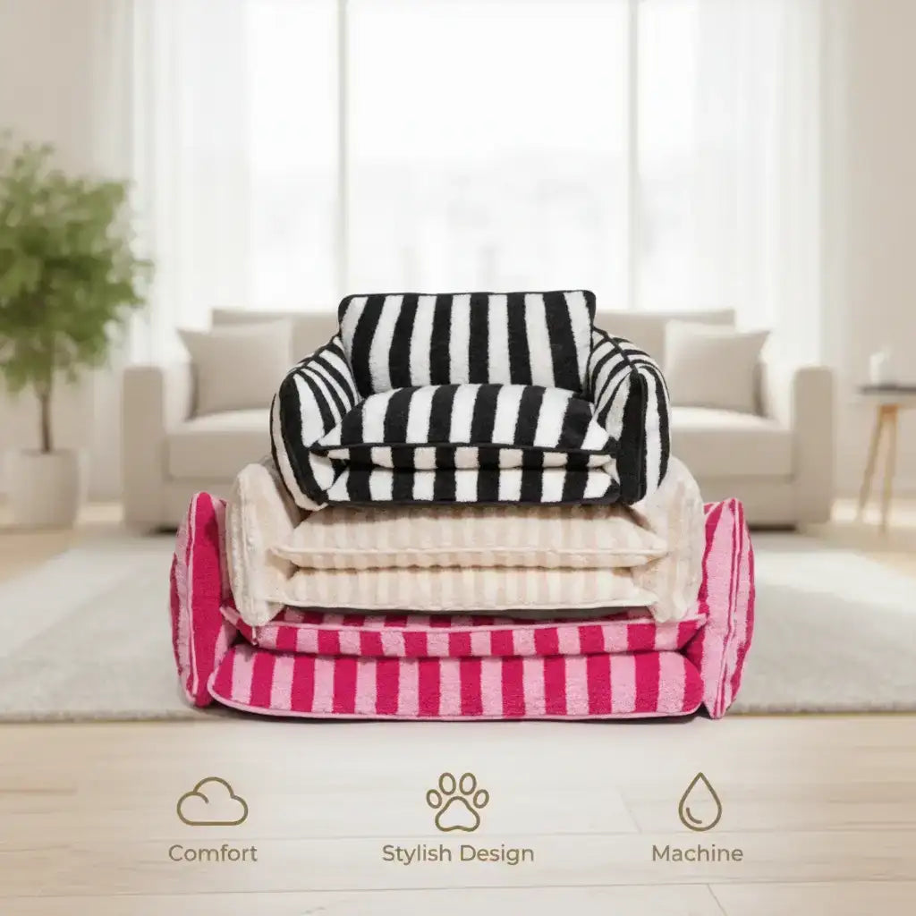 Striped Dog Bed – Removable Washable | Striped Dog Bed – Washable Sofa Style M–XXL | TinPaw