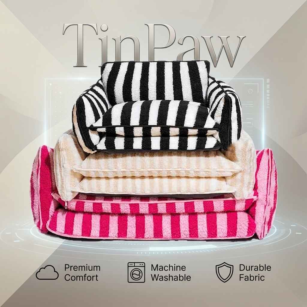 Striped Sofa Dog Bed – Removable, Washable Cover - Dog Beds & Furniture - TinPaw