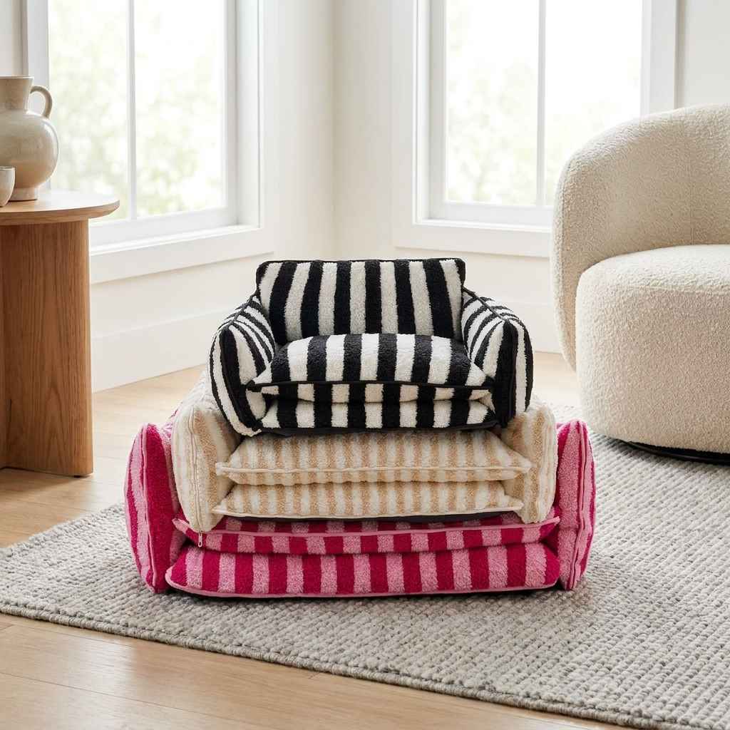 Striped Sofa Dog Bed – Removable, Washable Cover - Dog Beds & Furniture - TinPaw