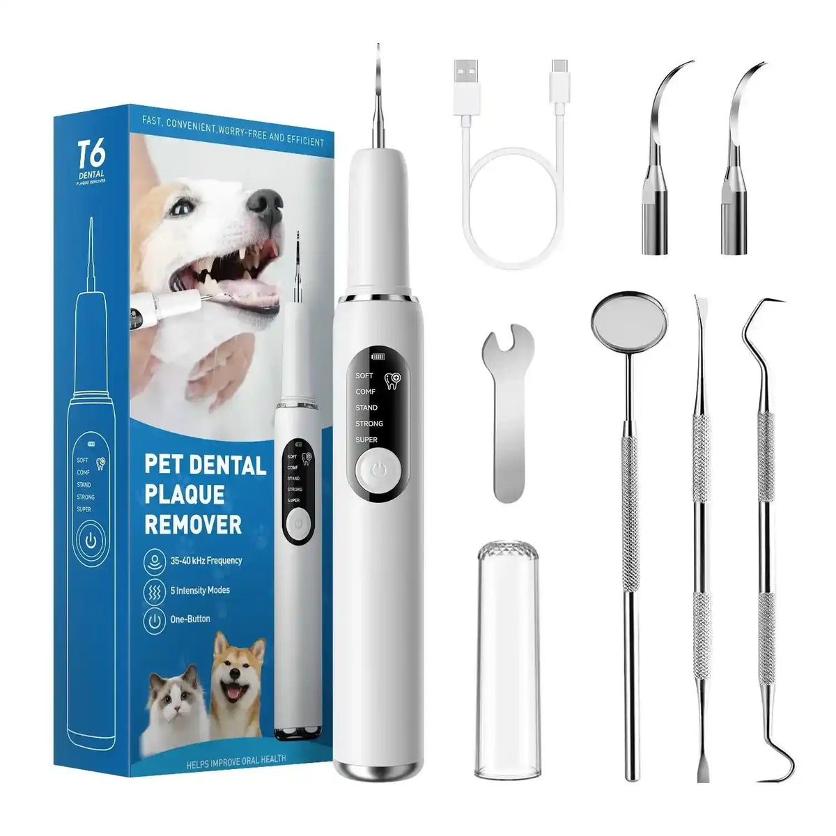Ultrasonic Pet Dental Cleaner – At - Home Tartar Removal - Dog Health - TinPaw