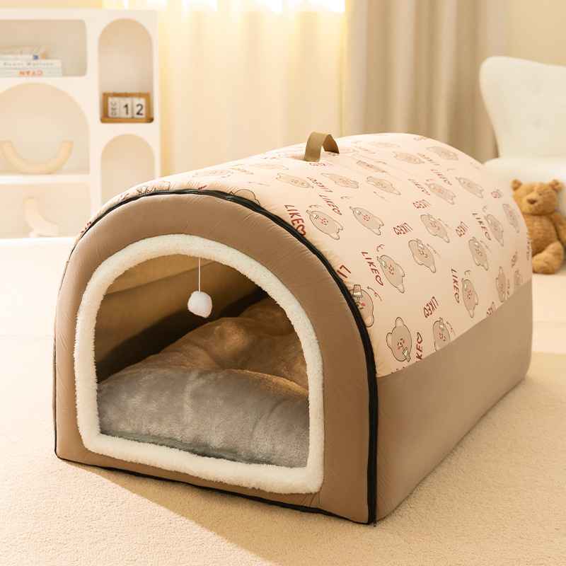 Washable Fleece Pet House for Cats and Dogs - Dog Beds & Furniture - TinPaw - XL - Brown - SU00109278 - XL - Brown