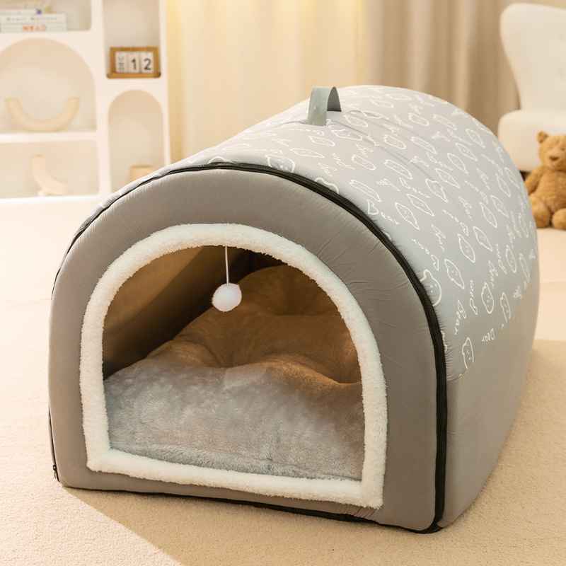 Washable Fleece Pet House for Cats and Dogs - Dog Beds & Furniture - TinPaw - XL - Gray - SU00109278 - XL - Gray
