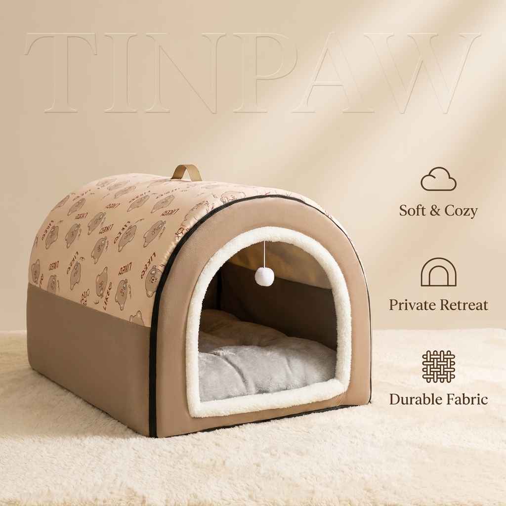 Washable Fleece Pet House for Cats and Dogs - Dog Beds & Furniture - TinPaw