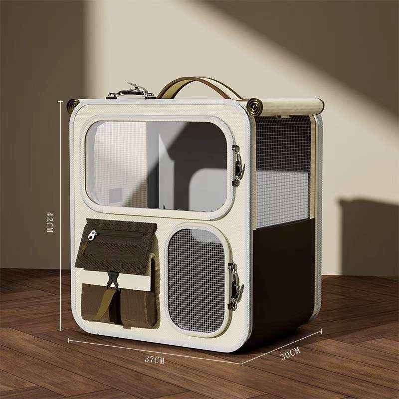 Rolling Pet Carrier Backpack With Clear Panels, 30 L - Dog Beds & Furniture - TinPaw - Rice brown bag - 1 pcs - SU00105891 - Rice brown bag - 1 pcs