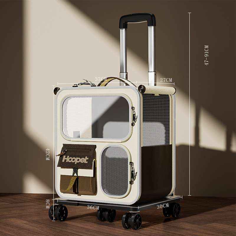 Rolling Pet Carrier Backpack With Clear Panels, 30 L - Dog Beds & Furniture - TinPaw - Rice brown trolley bag - 1 pcs - SU00105891 - Rice brown trolley bag - 1 pcs